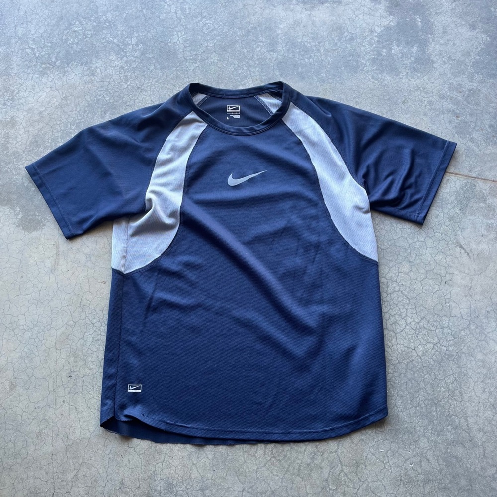Nike Performance Mens Navy Blue Grey Mesh Athletic Training T-Shirt Large